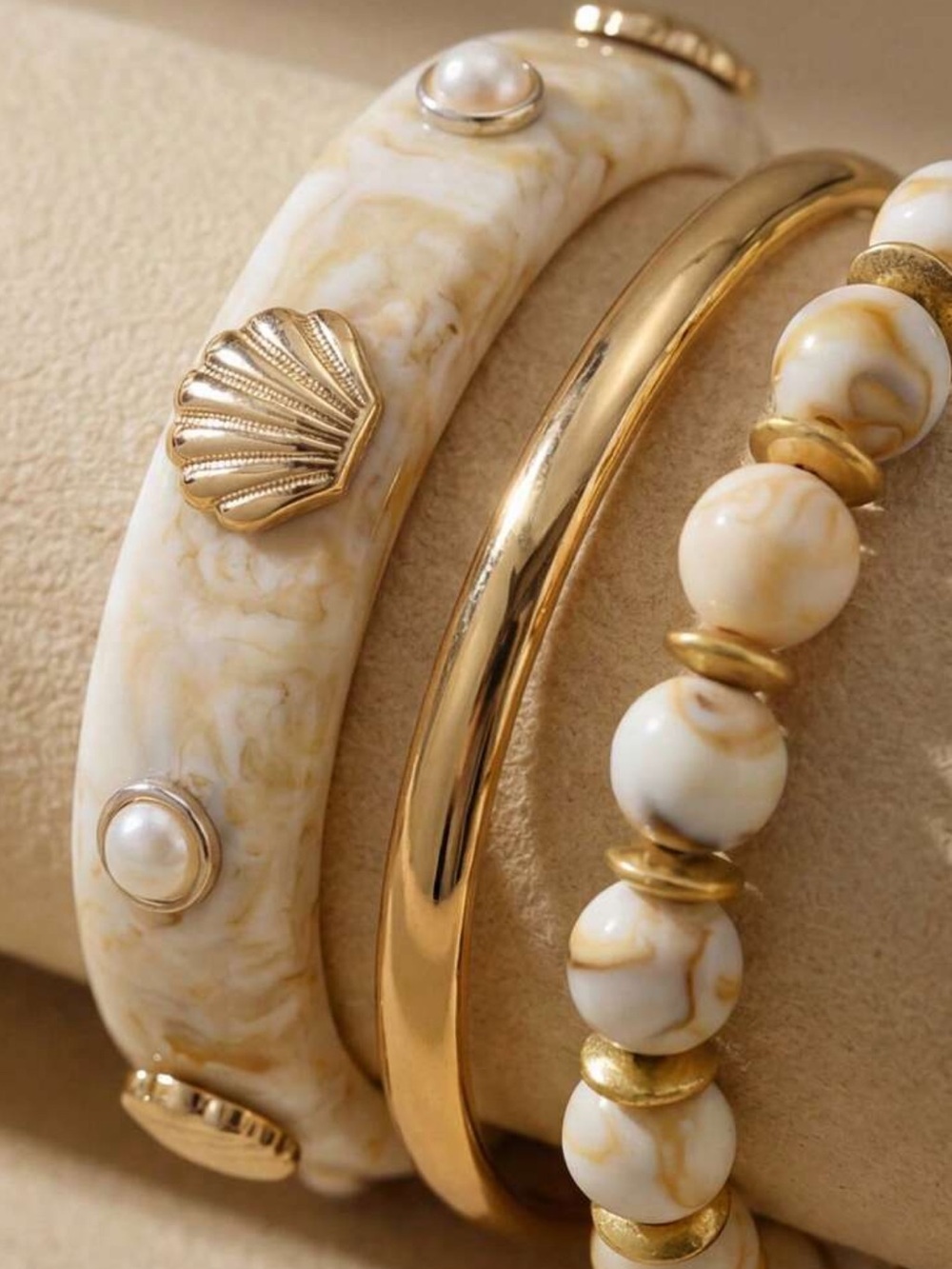 Boho Coastal Bracelet Stack Set – 3 Piece Resin & Beaded Bracelet Set